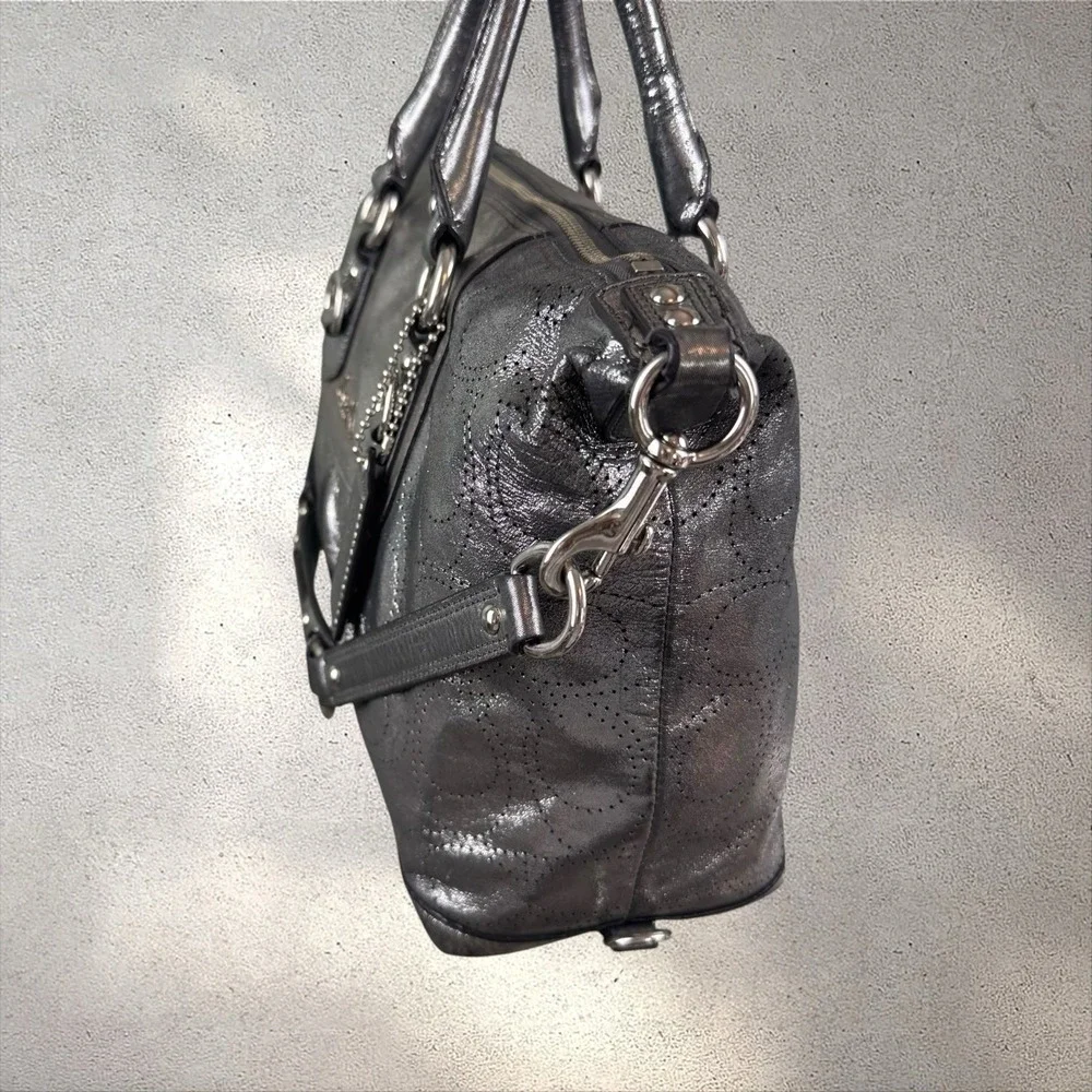 COACH Ashley Perforated Metallic Gray Leather Satchel Handbag F17130 Y2K 13x8x5